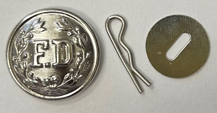 FD UNIFORM JACKET NICKEL BUTTON SET = 1 FD BUTTON, 1 DISC & 1 COTTER PIN EACH.